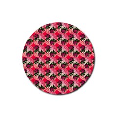 Doily Rose Pattern Watermelon Pink Rubber Round Coaster (4 Pack)  by snowwhitegirl