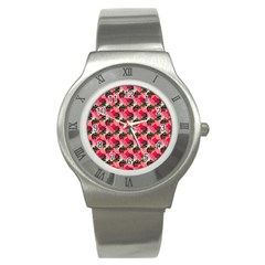 Doily Rose Pattern Watermelon Pink Stainless Steel Watch by snowwhitegirl