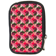 Doily Rose Pattern Watermelon Pink Compact Camera Leather Case by snowwhitegirl