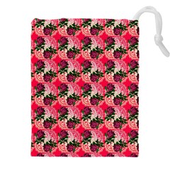 Doily Rose Pattern Watermelon Pink Drawstring Pouch (4xl)