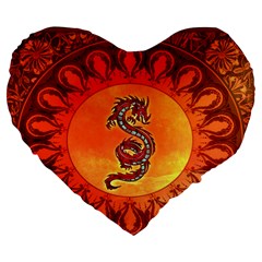 Wonderful Chinese Dragon Large 19  Premium Heart Shape Cushions by FantasyWorld7