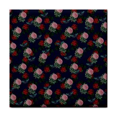 Dark Floral Butterfly Blue Tile Coaster