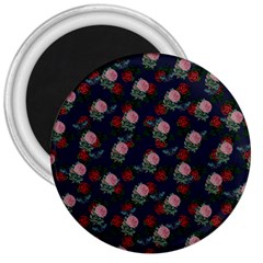 Dark Floral Butterfly Blue 3  Magnets