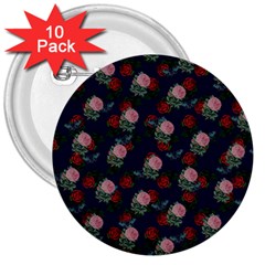 Dark Floral Butterfly Blue 3  Buttons (10 pack) 