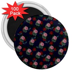 Dark Floral Butterfly Blue 3  Magnets (100 pack)