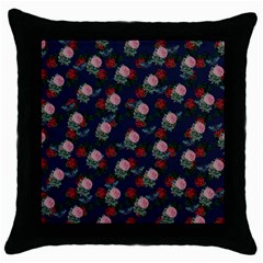 Dark Floral Butterfly Blue Throw Pillow Case (Black)