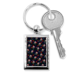 Dark Floral Butterfly Blue Key Chain (Rectangle)