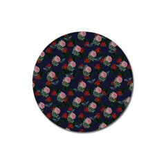 Dark Floral Butterfly Blue Magnet 3  (Round)