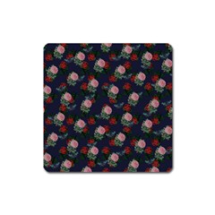 Dark Floral Butterfly Blue Square Magnet