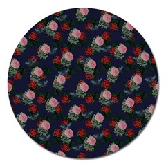 Dark Floral Butterfly Blue Magnet 5  (Round)