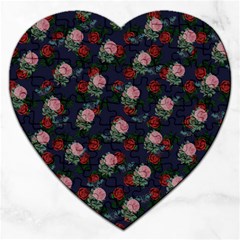 Dark Floral Butterfly Blue Jigsaw Puzzle (Heart)