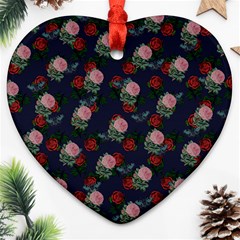 Dark Floral Butterfly Blue Heart Ornament (two Sides) by snowwhitegirl