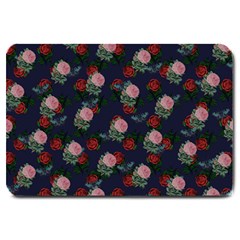 Dark Floral Butterfly Blue Large Doormat  by snowwhitegirl