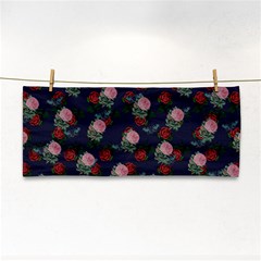 Dark Floral Butterfly Blue Hand Towel