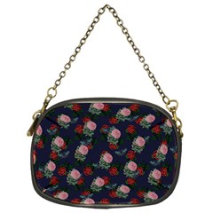 Dark Floral Butterfly Blue Chain Purse (One Side)