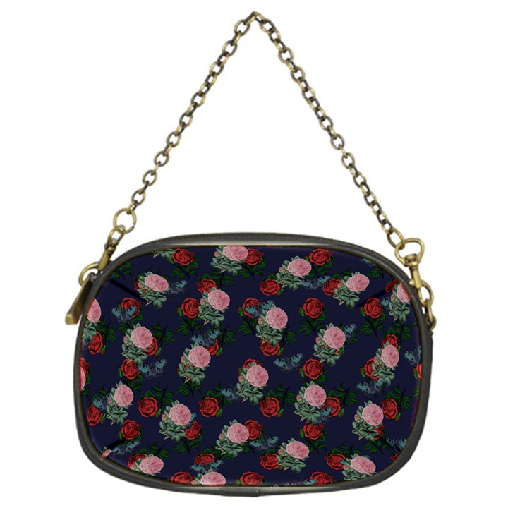 Dark Floral Butterfly Blue Chain Purse (One Side)