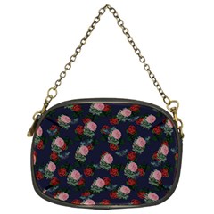 Dark Floral Butterfly Blue Chain Purse (Two Sides)