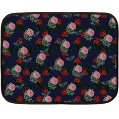 Dark Floral Butterfly Blue Fleece Blanket (Mini)