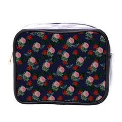 Dark Floral Butterfly Blue Mini Toiletries Bag (One Side)