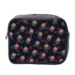 Dark Floral Butterfly Blue Mini Toiletries Bag (two Sides) by snowwhitegirl