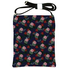 Dark Floral Butterfly Blue Shoulder Sling Bag by snowwhitegirl