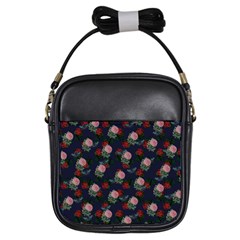 Dark Floral Butterfly Blue Girls Sling Bag