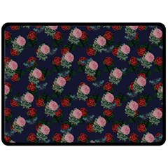 Dark Floral Butterfly Blue Fleece Blanket (Large) 