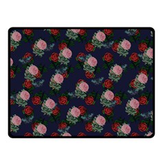 Dark Floral Butterfly Blue Fleece Blanket (Small)