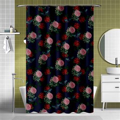 Dark Floral Butterfly Blue Shower Curtain 48  x 72  (Small) 