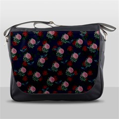 Dark Floral Butterfly Blue Messenger Bag