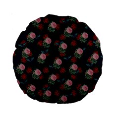 Dark Floral Butterfly Blue Standard 15  Premium Round Cushions