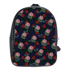 Dark Floral Butterfly Blue School Bag (xl) by snowwhitegirl