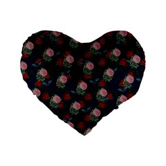 Dark Floral Butterfly Blue Standard 16  Premium Heart Shape Cushions by snowwhitegirl