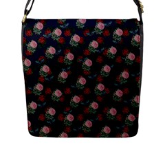 Dark Floral Butterfly Blue Flap Closure Messenger Bag (l) by snowwhitegirl