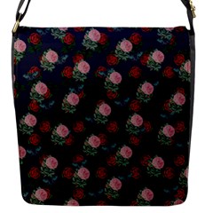 Dark Floral Butterfly Blue Flap Closure Messenger Bag (S)