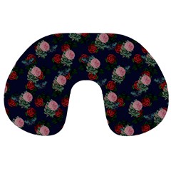 Dark Floral Butterfly Blue Travel Neck Pillow