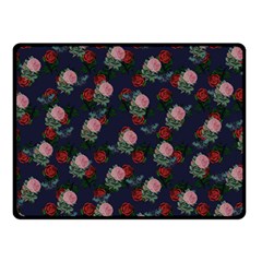 Dark Floral Butterfly Blue Double Sided Fleece Blanket (Small) 