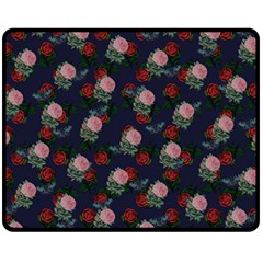 Dark Floral Butterfly Blue Double Sided Fleece Blanket (medium)  by snowwhitegirl