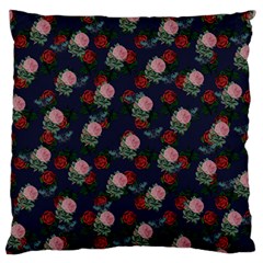 Dark Floral Butterfly Blue Large Flano Cushion Case (One Side)