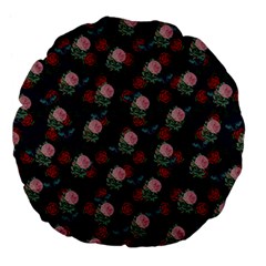 Dark Floral Butterfly Blue Large 18  Premium Flano Round Cushions by snowwhitegirl