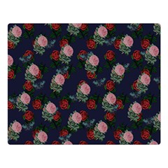 Dark Floral Butterfly Blue Double Sided Flano Blanket (Large) 