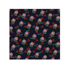 Dark Floral Butterfly Blue Small Satin Scarf (Square)