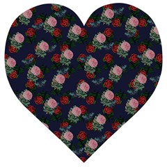 Dark Floral Butterfly Blue Wooden Puzzle Heart