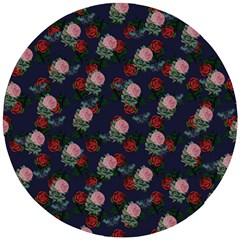 Dark Floral Butterfly Blue Wooden Puzzle Round