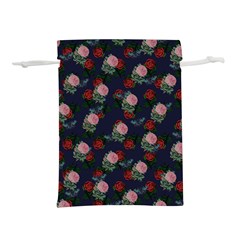 Dark Floral Butterfly Blue Lightweight Drawstring Pouch (S)