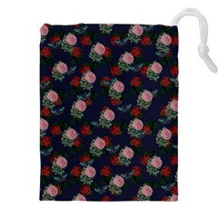 Dark Floral Butterfly Blue Drawstring Pouch (4XL)