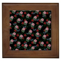 Dark Floral Butterfly Black Framed Tile by snowwhitegirl