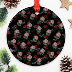 Dark Floral Butterfly Black Ornament (round) by snowwhitegirl