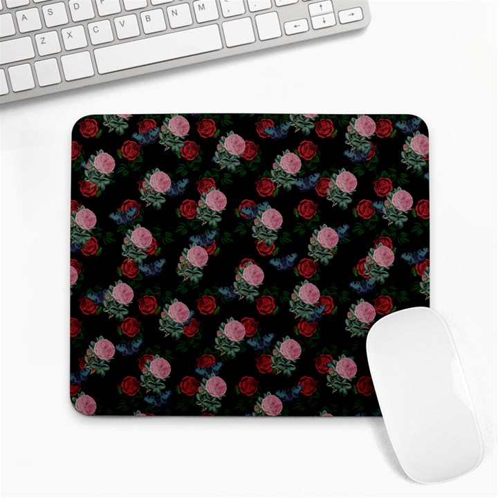 Dark Floral Butterfly Black Large Mousepads