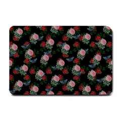 Dark Floral Butterfly Black Small Doormat  by snowwhitegirl